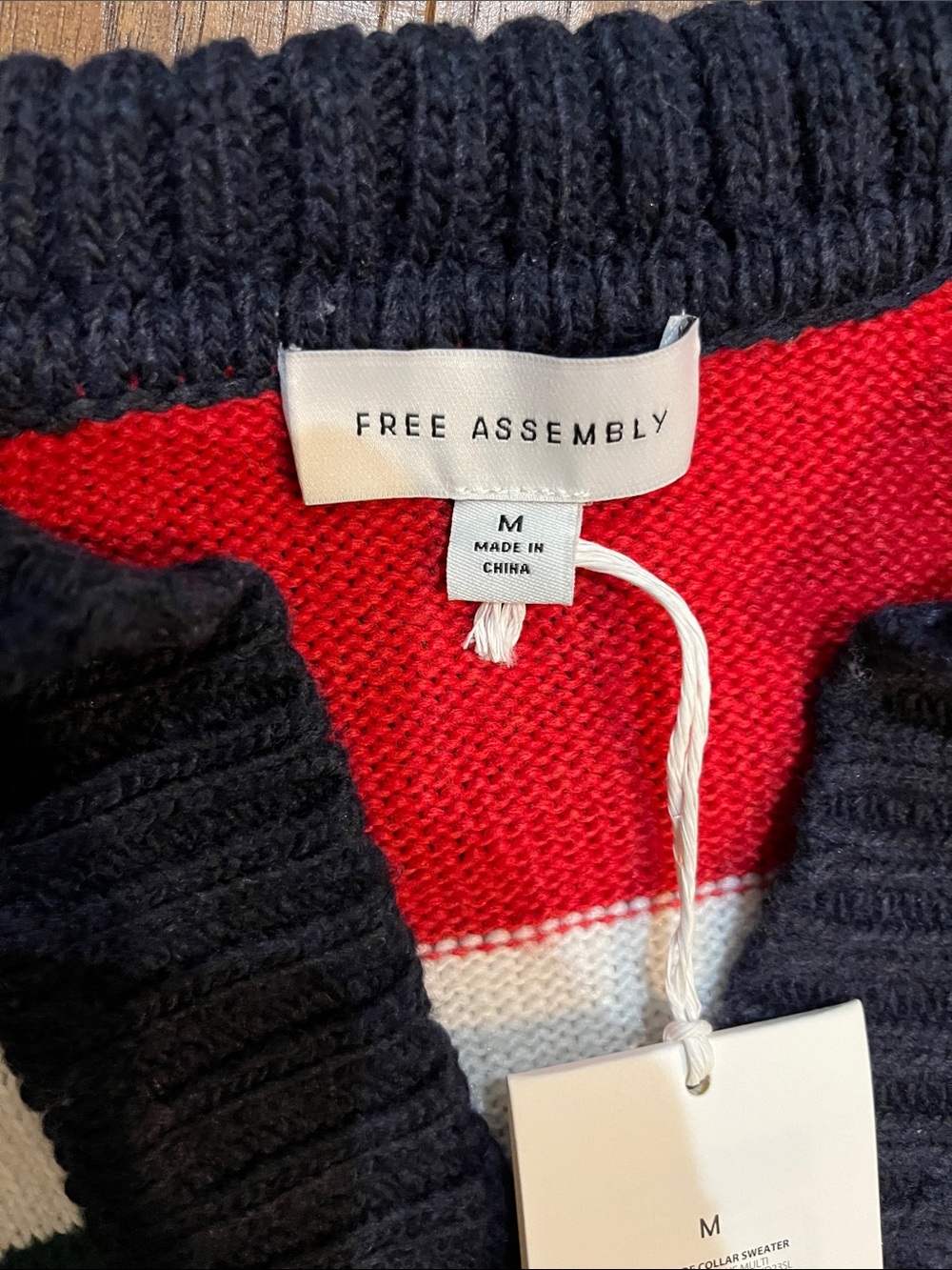Medium (but oversized) Free Assembly Striped Notch Neck Collared Sweater - Picture 7 of 8